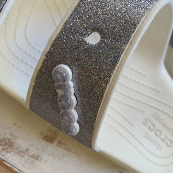 CROCS glitter sandals slides white silver NWOT women’s sz 11 - Picture 9 of 10